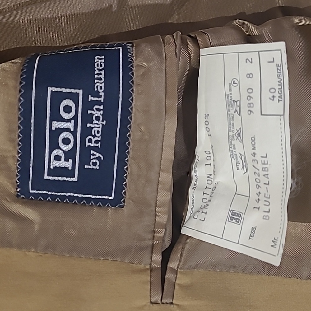 POLO BY RALPH LAUREN TAN 100% COTTON SPORT COAT BLAZER MADE IN ITALY - Picture 9 of 14